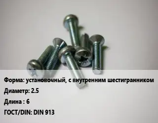 Винт установочный, с внутренним шестигранником 2.5х6 DIN 913